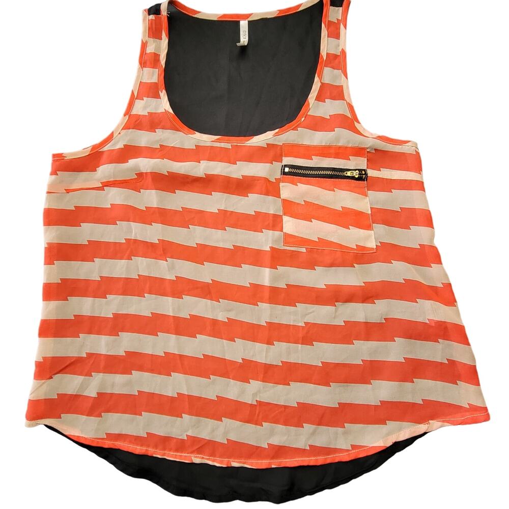 DNA Couture Orange Tank Bold Stripe Mesh Preppy Scoop Classic Top Womens Size M